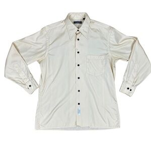 Vintage 70s‎ Ivory Christian Dior Disco Long Sleeve Shirt, Size 16 (32-33)